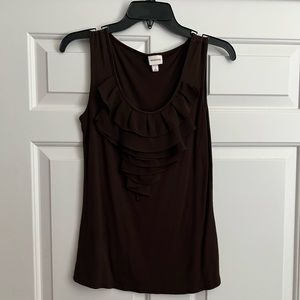 Fancy brown sleeveless top with ruffle - size S